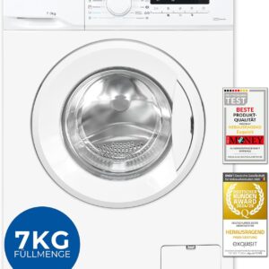 Exquisit Waschmaschine 7kg, Energieeffizienzklasse A, max. 1400 U/Min, Kurzprogramm, Mixprogramm, Startzeitvorwahl (3-24 Std.), Aquastop, 12 Waschprogramme, WA57014-020A weiss