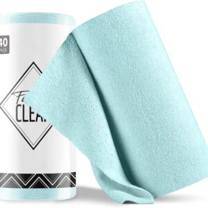 Fantasticlean Mikrofaser-Reinigungstuchrolle mit 40 Stück, Abreißbare Putztücher, Wiederverwendbare Fusselfreie Lappen Geschirrtücher 30x30cm-Blau