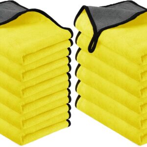 URAQT Mikrofasertücher Auto,12 PCS 500GSM Mikrofasertücher Multifunktionales Auto Motorrad Fusselfreie Handtuch,Auto Reinigungstuch Microfasertuch für Auto Haushalt Küche Fenster Gelb Grau-30x40CM