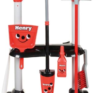 Casdon Henry & Hetty Spielzeug – Henry Putzwagen – Rotes Spielset im Henry Design mit Mopp, Besen, Kehrschaufel und Zubehör – Kinder-Reinigungswagen-Set – Für Kinder ab 3 Jahren