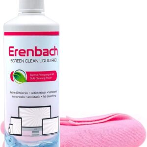 Erenbach Liquid Pro Bildschirmreiniger (250ml) mit Mikrofasertuch – Perfekte Reinigung Aller Bildschirme und Displays – Streifenfrei ohne Schlieren.