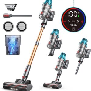 Fieety Akku Staubsauger, 550W/45000Pa/60Mins Staubsauger Kabellos mit Smart Touchscreen, Staubsauger mit integrierter Ladestation, Anti-Tangle-Bodenbürste für Hartböden Teppiche Tierhaare
