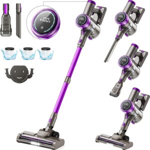 Suafsu Akku Staubsauger Kabellos 45000Pa 550W Akkusauger – Bis zu 65 Min Laufzeit mit LED Display und Anti Tangle Bürste Für Tierhaare Hartböden Teppich
