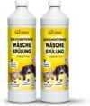 bio-chem Geruchsentferner Wäschespülung 2x 1000 ml – Mikrobiologischer Wäsche Enzymreiniger mit Messbecher – Geruchsneutralisierer gegen Geruch von Urin, Hund & Katzen für alle Textilien – Made in DE