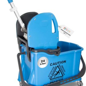 G.I.V. – Reinigungstechnik Einfachfahrwagen GIV 7, Fahrwagen mit 24 Liter Eimer, inkl. 10 Liter Schmutzwasserbehälter, Putzwagen mit Wischmopp Presse, Reinigungswagen für Gebäudereinigung
