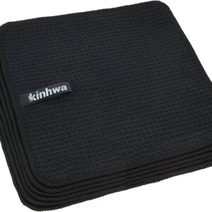 KinHwa Spültuch schwarz Spüllappen schwarz Waffeltuch Mikrofasertuch waschbar Spültücher für Küche Dicke Putzlappen Fusselfrei 20cmx20cm 6 Stück