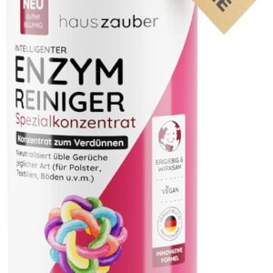 hauszauber® – Enzymreiniger Konzentrat – [STARKER GERUCHSENTFERNER] – 1000 ml – Gegen Urin, Katzenurin, Hundeurin, Kot – Geruchsneutralisierer – Blütenzauber