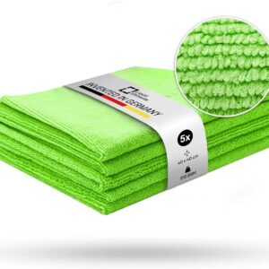 Liquid Elements – Microfasertuch Autopflege Allzwecktuch Value 5er Set Grün – Microfaser Putztuch 40x40cm – Ultra Mikrofasertücher für schonende Fahrzeugpflege ohne Kratzer – Für alle Oberflächen