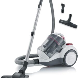 SEVERIN Beutelloser Zyklon-Staubsauger, Bodenstaubsauger für konstante Saugkraft, Staubsauger ohne Beutel, 800 W, 9 m Aktionsradius, 79 dB, 2,1 L Volumen, weiß-rot-anthrazit, CY 7088