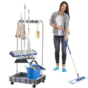 Reinigungswagen auf Rädern, rollender Reinigungswagen für zu Hause – Reinigungswagen mit großer Kapazität,Mopp- und Besenhalter mit Regalen, Besen-Organizer für die Aufbewahrung von Werkzeugen in der