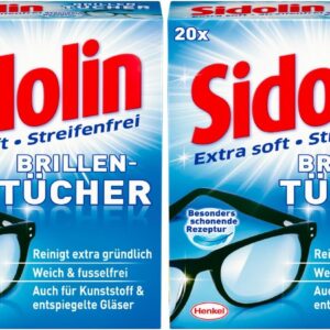 Sidolin Brillenputztücher 40 (2 x 20) Stück, feuchte Reinigungstücher für Brillen, Displays, Bildschirme, reinigen mühelos und fusselfrei, optimal für unterwegs