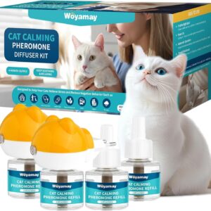 Pheromon-Diffusor für Katzen, katzen beruhigungsmittel, 6-in-1 Beruhigungsset zur Linderung von Angstzuständen, mit 2 Diffusor und 4 Nachfüllfläschchen für bis zu 120 Tage, katze beruhigung pheromone