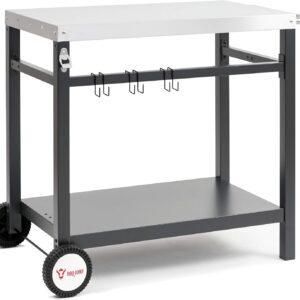BBQ-Toro Grillwagen 85 x 50 x 81 cm | Metall Grilltisch mit großer Arbeitsfläche | Grill Beistelltisch Outdoor Grill Trolley Grilltisch Outdoor Servierwagen Outdoor Garten Trolley (Schwarz/Silber)