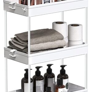 SOLEJAZZ Rollwagen, Küchenwagen mit 3 Ebenen, Mobiler Aufbewahrungsregal-Organizer für Küche, Bad, Waschküche, Schlafzimmer, schmale Plätze, Kunststoff,mit Griffen, 22 x 40 x 61 cm,Weiß