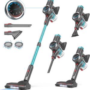 Anyson Akku Staubsauger,550W/45KPa Staubsauger Kabellos,60Min Laufzeit,Selbsttragendes Design, AkkuStaubsauger mit OLED-Display und Anti-Tangle-Bürste,Staubsauger für Teppiche,Hartböden und Tierhaare