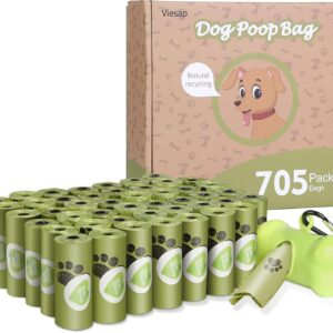 Viesap Kotbeutel, 705er Kotbeutel Für Hunde, Hundekotbeutel mit Spender, Hundekotbeutel Aus MaisstäRke, Auslaufsicher & Ohne Duft Kotbeutel Für Hunde Duft, Grün