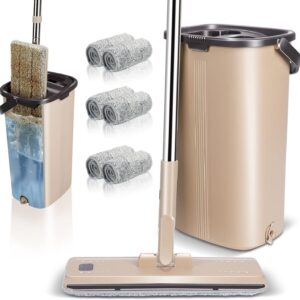 Myiosus Wischmopp Set mit Eimer, Bodenwischer, Wischmopp mit Einstellbar Edelstahlgriff und 6 Mikrofaser Wischpads, 360° Wischer, Putzeimer mit Wischmop für Hartholz Fliesen Parkett Marmor Laminat
