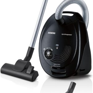 Siemens Staubsauger mit Beutel synchropower VS06A212, Bodenstaubsauger, Hygiene-Filter, Bodendüse für Parkett, Teppich, Fliesen, starke Saugleistung, langes Kabel, Fugendüse, 600 W, schwarz