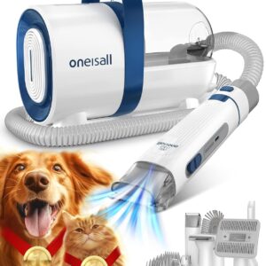 oneisall Hundeschermaschine mit Staubsauger, Super Saugkraft mit 12000 Pa Saugt 99.99% der Tierhaare, Leise Schermaschine Hund Katze Hundehaarschneidemaschine mit 7 Pflegewerkzeugen