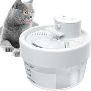 Jewyow 1L Katzenbrunnen Kabellos, Leiser Trinkbrunnen für Katze, 120° Bewegungsmelder Katzentrinkbrunnen mit Batterie Anzeige, 3 Modus, 2200mAh für Katzen, Hunde