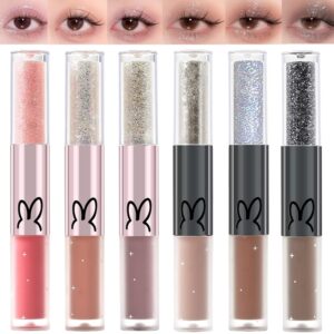 Erinde Double-Sided Liquid Eyeshadow, Liquid Glitter Eyeliner & Matte Cream Eyeshadow 2 in 1, Flüssiger Glitzer Augen Makeup Kosmetik Set, Schnelltrocknende Highlight Mascara Lidschatten