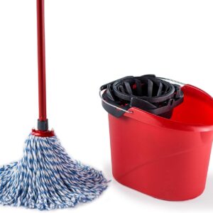 Vileda SuperMocio Wischmopp und Eimer im Set, Wischer aus Mikrofaser und Baumwolle