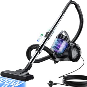 Tisoutec Beutelloser Staubsauger ohne Beutel,900W Staubsauger|70dB|Bodenstaubsauger|HEPA Filter Bodendüse für Parkett,Teppich,Fliesen,leistungsstarker Staubsauger mit 5m Kabel=13m Aktionsradius 2,2L