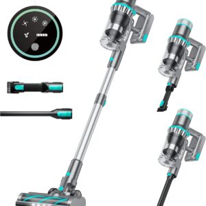 Belife Akku Staubsauger, 45000pa/550W Staubsauger Kabellos, 45 Minuten Laufzeit, Bürstenloser Motor, LED-Anzeige, 6-in-1 Kabelloser Staubsauger für Tierhaare Hartböden Teppich (blau)