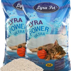Lyra Pet® | 30 Liter Lyra Power Ultra Excellent Katzenstreu | Mit Babypuder Duft | Klumpstreu | 350% Saugkraft | Naturprodukt aus Bentonit | Stark Klumpend | Saubere Wohnung | Neutralisiert Gerüche