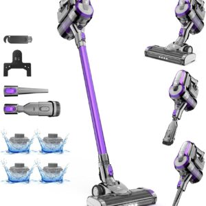 FixtFixer 250W/25KPa/55Min Akku Staubsauger, 4×HEPA, Staubsauger Kabellos mit Bürstenloser Motor, LED-Licht und Anti-Tangle-Bürste, Staubsauger für Tierhaare,Treppen (violett)
