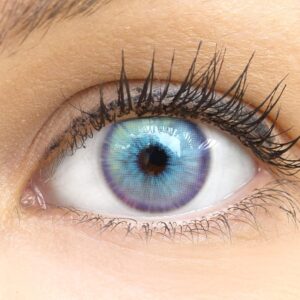 GLAMLENS Kontaktlinsen ohne Stärke blaue farbige Monatslinsen weiche Linsen soft Hydrogel 2 Stück Farblinsen + Linsenbehälter 0.0 Dioptrien natürliche Farben Serie Olbia Ash Blue (blau)