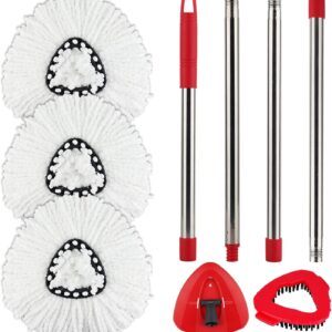 Mikrofaser Wischmopp Ersatzköpfe Kompatibel mit Vileda Turbo Wischmop, 3 Mop Ersatzköpfe, 1 Moppbasis, 1 Scheuerbürste mit 1 Moppstiel, Wischmopp Ersatzkopf Set für Bodenreinigung