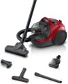 Bosch Staubsauger beutellos Serie 4 BGS21CAR, Hygiene-Filter, 10 Jahre Motorgarantie, XXL-Polsterdüse, XXL-Fugendüse, Mini-Turbo-Düse, Fahrzeug-Innenreinigung, hohe Saugkraft, kompakt, 750 W, rot