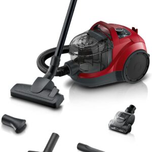 Bosch Staubsauger beutellos Serie 4 BGS21CAR, Hygiene-Filter, 10 Jahre Motorgarantie, XXL-Polsterdüse, XXL-Fugendüse, Mini-Turbo-Düse, Fahrzeug-Innenreinigung, hohe Saugkraft, kompakt, 750 W, rot