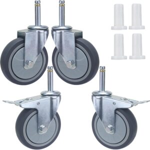 LIGUOYI Vorbau Lenkrollen Mit Hülse 4er Set Ersatz Lenkrollen Ø75mm 100mm Vorbau M11×35mm/50mm 2 Mit Bremsen 2 Ohne Bremsen, Leise Gummirollen Für Servierwagen Putzwagen Kinderbettwagen