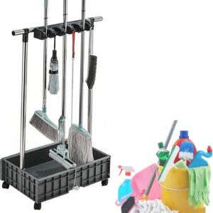 Mobile Besenhalterung Gartengerätehalter Besenhalter Putzmittel Organizer Reinigungswagen Putzwagen Werkzeug Aufbewahrung Mop-Abflussregal mit Feststellräder für Garage Hotelservice Restaurant ( Size