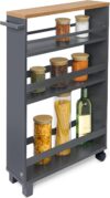 bomoe Nischenregal 15cm breit – Küchenwagen Küchenregal Schmal – Rollwagen Schmal 3 Fächer & Arbeitsplatte – Nischenschrank Küche Bad Büro – Bathroom Cart Nischenwagen Anthrazit 79×50 cm – Hylla