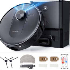 Proscenic Q8 Max Saugroboter mit Wischfunktion, Staubsauger Roboter mit Absaugstation, 5000Pa Saugkraft 3L Staubbeutel 250mL Wassertank, Roboterstaubsauger Steuerung über APP Alexa Google Siri FTTT