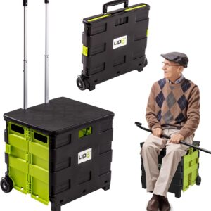 UPP Shopping Cart mit Deckel I Einkaufstrolley faltbar auf 8 cm Höhe I Handwagen mit großer 50 L Klappbox I Einkaufswagen mit integriertem Sitz und Teleskopgriff Schwarz