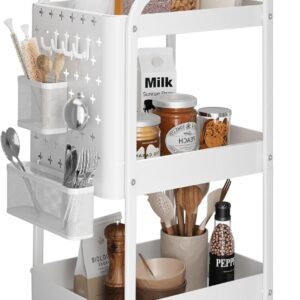 Dripex Küchenwagen, Servierwagen, Metall, 3 Ebenen, Rollwagen mit Lochplatte Rollen Haken Körbe Griffe für Küche und Büro Garagen