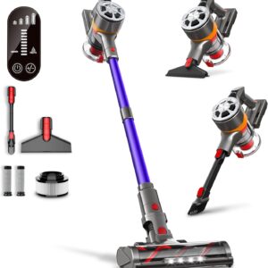 Belife Akku Staubsauger, 500W/45Kpa Staubsauger Kabellos, 50 Minuten Laufzeit, LED Anzeige und mit Anti-Tangle-Bürste, 6-in-1 Kabelloser Staubsauger für Hartböden/Teppich/Tierhaare