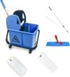 Hypafol Mini Reinigungswagen | Set 40 Mini | 2-Kammer Putzwagen mit 24l Eimer mit Trennwand | mit Mopp-Presse, Teleskopstiel & Mopp-Halter | inkl. 1x 40cm Baumwoll Mopp, 1x Mikrofaser-Mopp