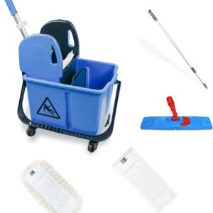 Hypafol Mini Reinigungswagen | Set 40 Mini | 2-Kammer Putzwagen mit 24l Eimer mit Trennwand | mit Mopp-Presse, Teleskopstiel & Mopp-Halter | inkl. 1x 40cm Baumwoll Mopp, 1x Mikrofaser-Mopp