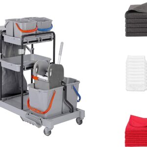 BELLANET großer Profi Eco Hygiene- und Reinigungswagen – aus 50% Recycling-Material – für Hotel, Gastronomie und Gebäudereinigung + Zubehör