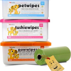 Donny & Dev Pet Supplies Hygiene-Set: Petkin Haustiertücher für Katzen und Hunde: Felltücher, Pfotentücher für Hunde und Katzen, Katzentücher für Unterseiten/Hunde-Tücher für Hintern mit grünen