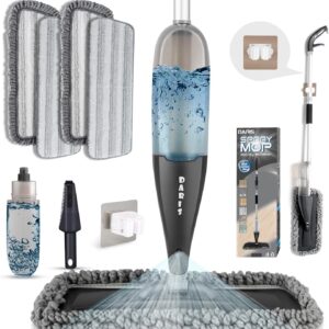 Schwarz Sprühwischer für Bodenreinigung mit 4 Premium waschbaren Pads, feucht und trocken, Mikrofaser-Bodenwischer, Sprays mit 800 ml nachfüllbarer Flasche für Haus, Küche, Holzboden, Hartholz,Laminat