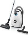 Siemens Staubsauger mit Beutel Z 7.0 VSZ7442S, ideal für Allergiker, Hygiene-Filter Plus, extrem leise, Bodendüse für Parkett, Teppich, Fliesen, langes Kabel, XXL-Polsterdüse, Fugendüse, 650 W, weiß