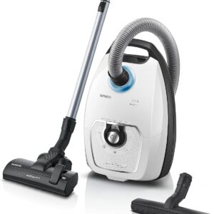 Siemens Staubsauger mit Beutel Z 7.0 VSZ7442S, ideal für Allergiker, Hygiene-Filter Plus, extrem leise, Bodendüse für Parkett, Teppich, Fliesen, langes Kabel, XXL-Polsterdüse, Fugendüse, 650 W, weiß
