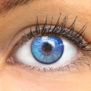 GLAMLENS Kontaktlinsen farbig ‚Canaria Blue‘ ohne Stärke farbige blaue Monatslinsen weiche Linsen soft Hydrogel 2 Stück Farblinsen + Linsenbehälter 0.0 Dioptrien natürliche Farben Serie