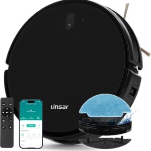 Linsar – Saugroboter mit Wischfunktion – Staubsauger Roboter – mit APP – 120 Min Akku – Saug und Wischroboter – für Teppich, Tierhaar & Hartböden – Roboterstaubsauger mit Ladestation & Fernbedienung